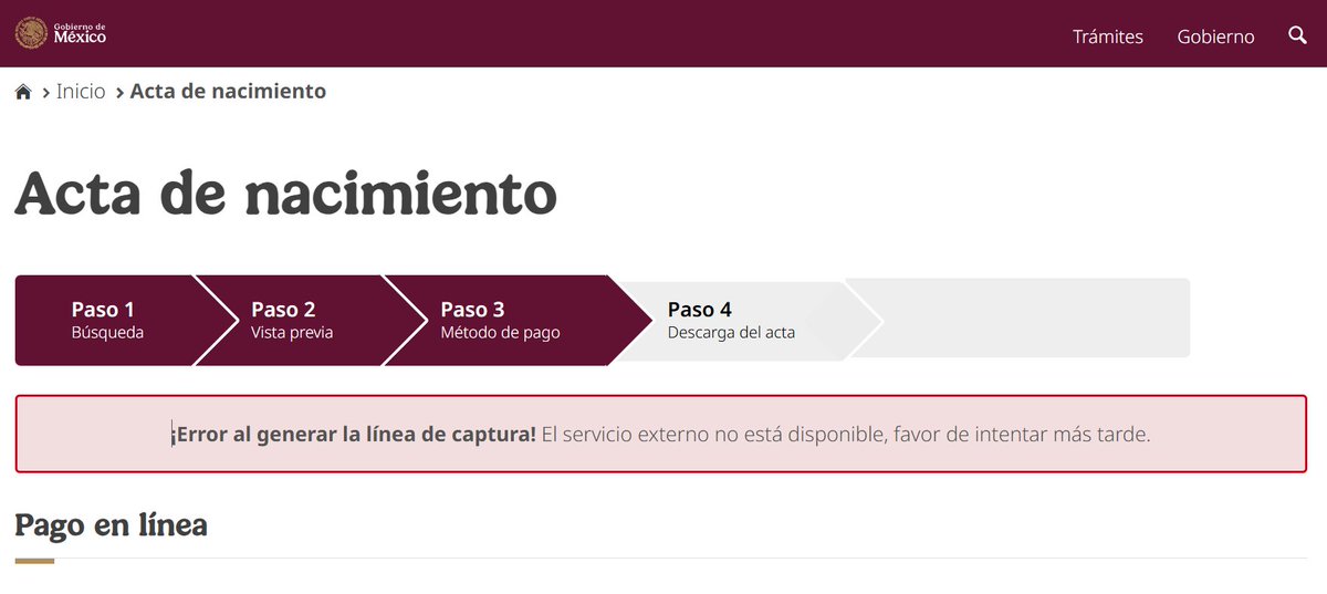 andreadltorre's tweet photo. ¿Es mucho pedir que el @GobiernoMX ponga en orden su página web y pueda uno imprimir su acta de nacimiento sin mayor complicación? NUNCA he podido porque no funciona por X o Y razón. Ahora resulta que no esta disponible el "servicio externo" https://t.co/VWbfVC3iS8