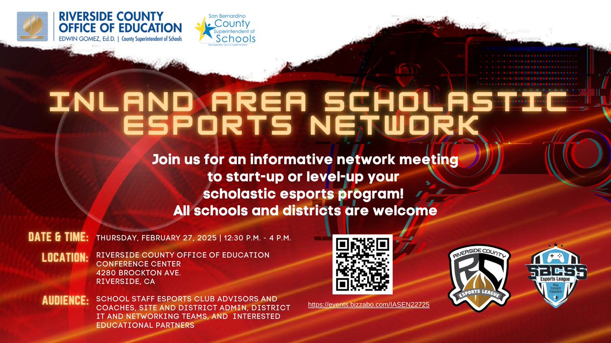 Join us for an afternoon of learning through discussion and collaboration. Tour the new Riverside County Office of Education Esports Arena events.bizzabo.com/IASEN22725
