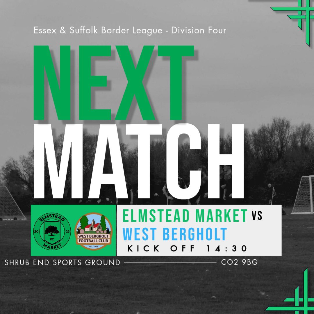This weekend! 

The Firsts look to bounce back from last weeks cup elimination, facing kelvedon in the Tommy Thompson cup 

The reserves are back! And they are hosting Bergholt!

Good luck lads💚🖤

#emfc #coye #football #nonleague #oneclub
