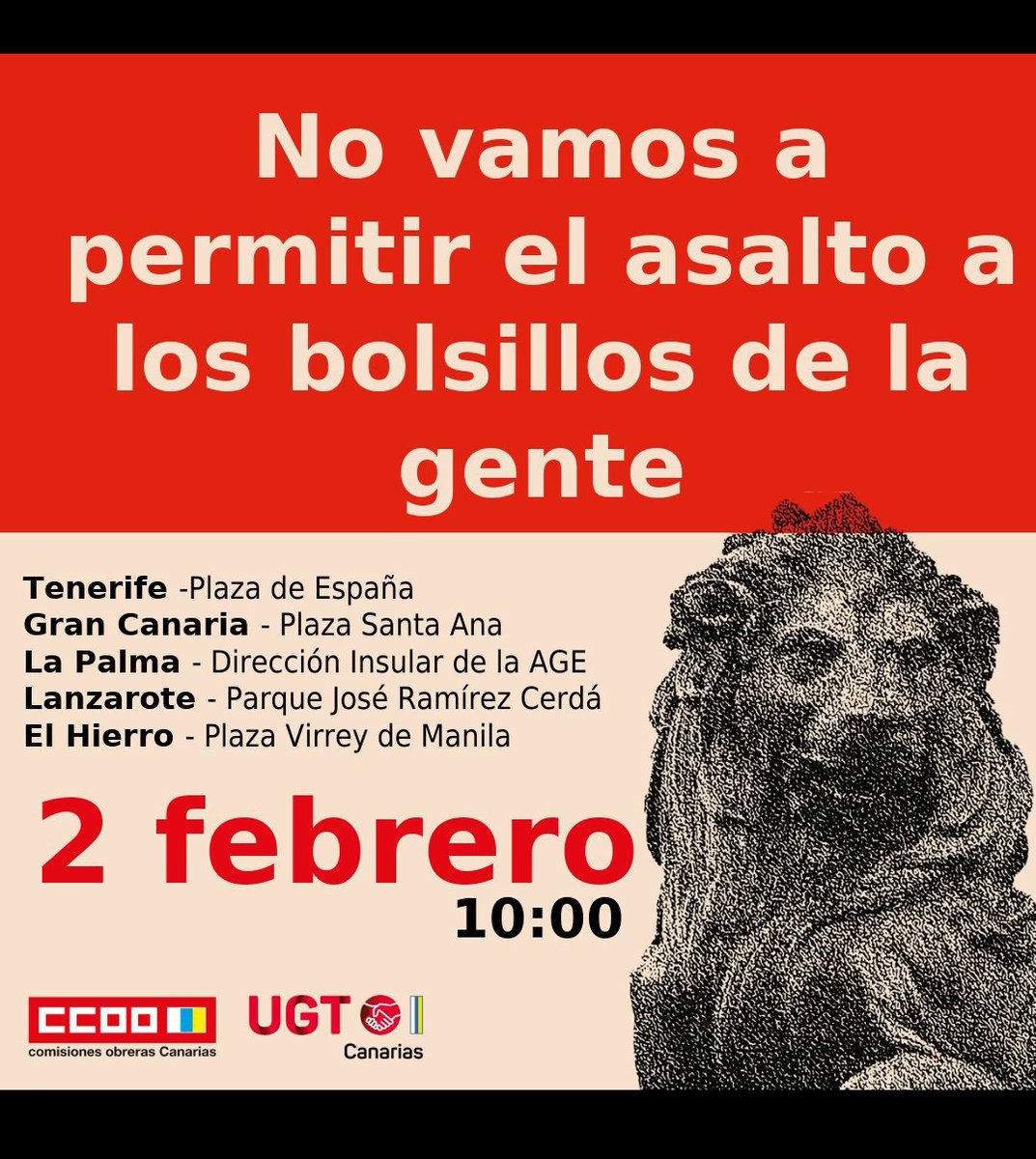 Basta Ya! El pueblo debe reaccionar ante los intereses partidistas de la derecha y la #extremaderecha

Salgamos a la calle, es el sitio donde la ciudadanía lucha por los derechos que se nos están mancillando.
#2F <a href="/CCOOCanarias/">CCOO Canarias #AquiSeguimos</a> <a href="/FSCCCOOCanarias/">FSC CCOO Canarias</a> <a href="/CCOOLANZAROTE/">CCOO LANZAROTE #Salario #Techo #Tiempo</a> <a href="/fservicioscanar/">ServiciosCCOOCanaria</a>