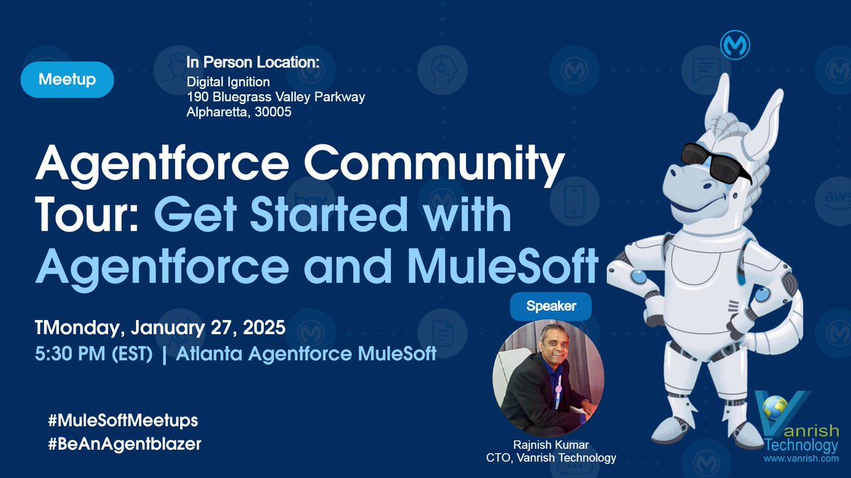 VanrishTech's tweet image. Excited to invite Atlanta local region to join the #Atlanta #Agentforce meetup! 
Meet our experts, @rajinkumar , as they delve into the details of #Agentforce. Gain insights into the configuration &amp;amp; settings of Agentforce, unlocking the potential of #AI #agents for @salesforce