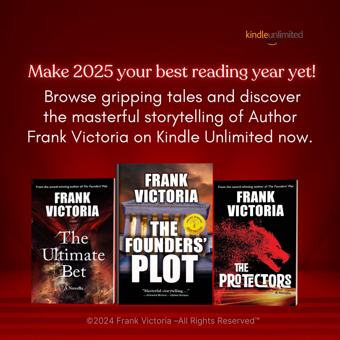 FrankVAuthor's tweet photo. Make 2025 your best reading year yet! Browse gripping tales and discover the masterful storytelling of Author Frank Victoria on #KindleUnlimited now.

https://t.co/B8ejifk3ha

#read2025 #newreads #bookrecommendations #booklover #booktok #recommended #frankvictoria https://t.co/3FeCIj4UXM