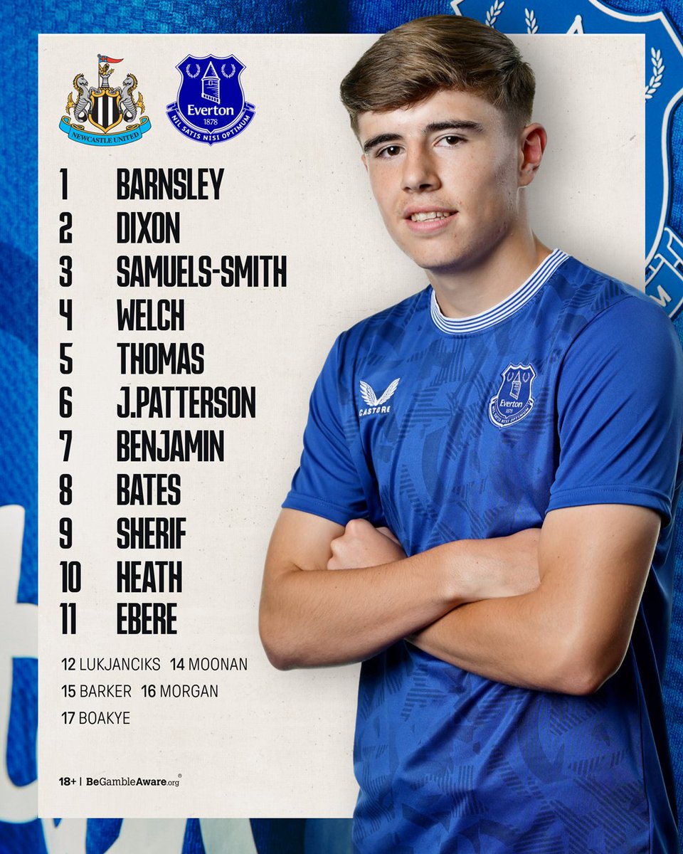 EvertonAcademy's tweet photo. Tonight's #EFCU21 side to take on Newcastle! 🔵

Official Members can stream tonight's #PL2 match here: https://t.co/a0Q7rXAHLP https://t.co/xKR4HBj3PZ