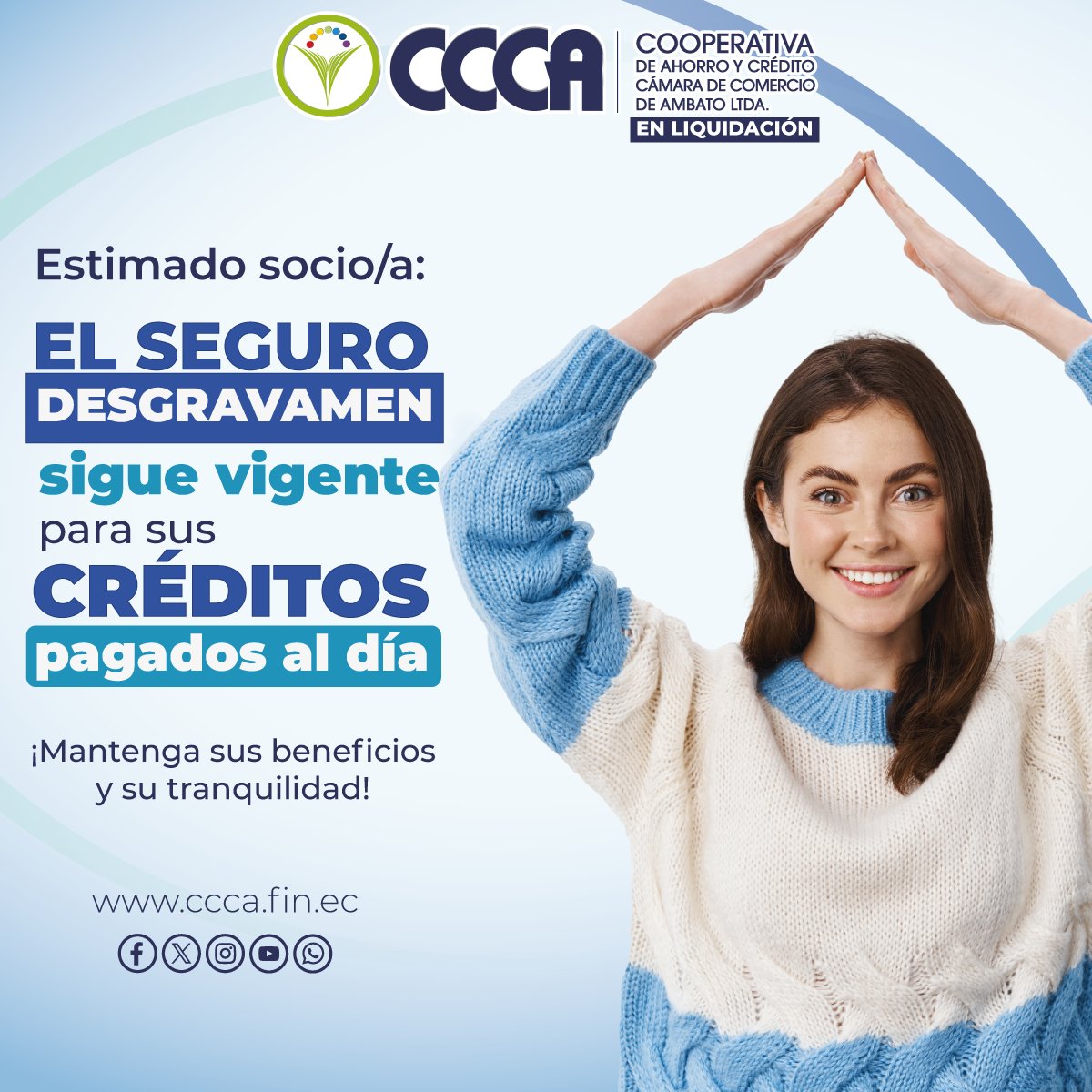 Coop_CCCAMBATO's tweet photo. 🔒 Socio CCCA: El seguro desgravamen sigue vigente con sus pagos al día. ✅ https://t.co/cG2reScDi5