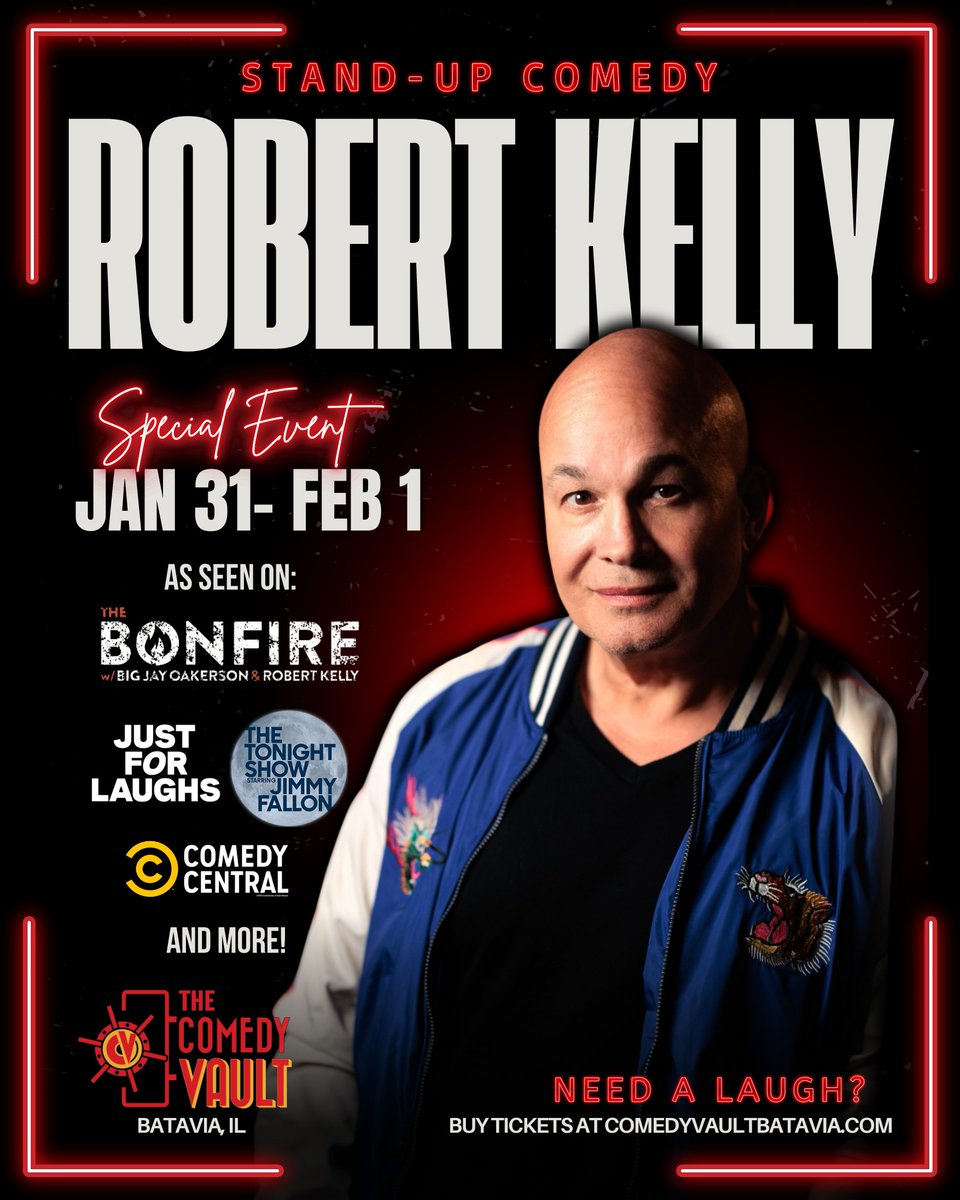 comedy_vault's tweet photo. @robertkelly is heading to The Comedy Vault this weekend Friday &amp; Saturday only.  Don't miss out- tickets are going fast!

Lock in the laughs: https://t.co/eeq1lAQ26z

#robertkelly #killbox #bataviail #chicagoland #livecomedy https://t.co/Mx9dErTJqI