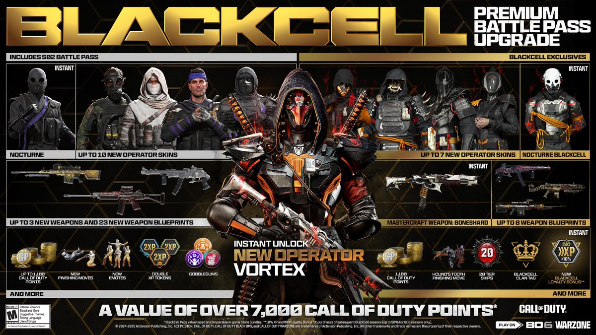 A bounty of content worthy of any master assassin 🥷

Check out all that is coming when you upgrade to #BlackOps6 Season 02 BlackCell 💥