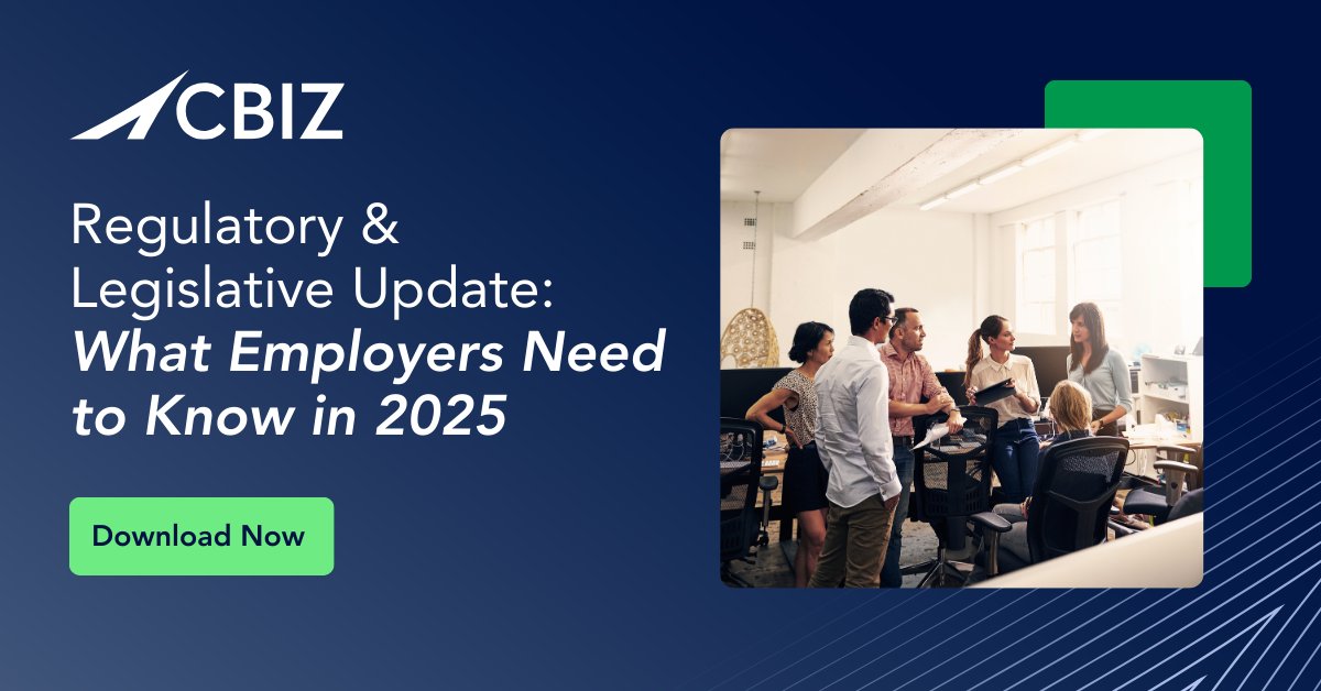 cbz's tweet image. 🚨 The @cbz 2025 Regulatory &amp;amp; Legislative Guide equips employers with the insights needed to navigate compliance confidently. From key updates to what’s on the horizon, this is your resource for maintaining compliance. 
okt.to/6SumQG

#EmployeeBenefits #RegulatoryUpdate