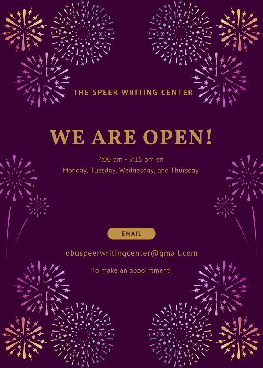 The Speer Writing Center is open for the Spring Semester! We have missed working with you all and are so excited to see you again. Book your appointments now! #makingbetterwriters