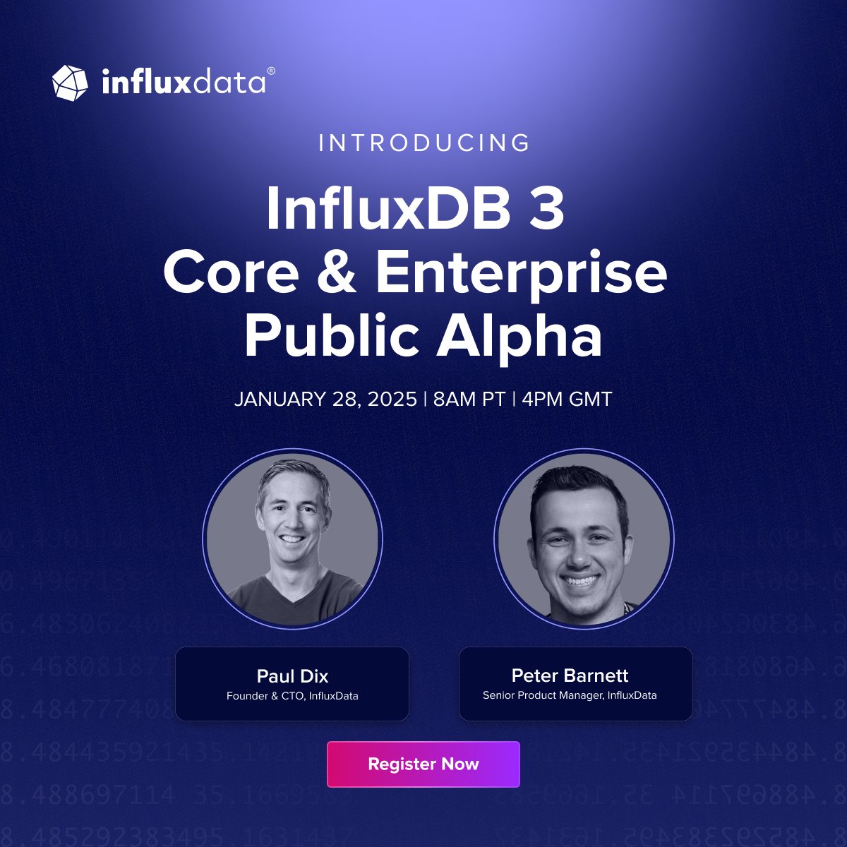 InfluxDB's tweet photo. Don't miss tomorrow's webinar on InfluxDB 3 Core and Enterprise with our Founder and CTO @PaulDix and Senior Product Manager @PeteWithProduct.

➡️ #InfluxDB 3 Core: Our new #OpenSource product, licensed under MIT and Apache 2. Core is a high-performance recent-data engine. 
➡️ InfluxDB 3 Enterprise: A commercial offering that builds on Core’s foundation and adds long-range querying, read replicas, fine-grained security, and more.

You won't want to miss this one: https://t.co/xEy9U0SrpE