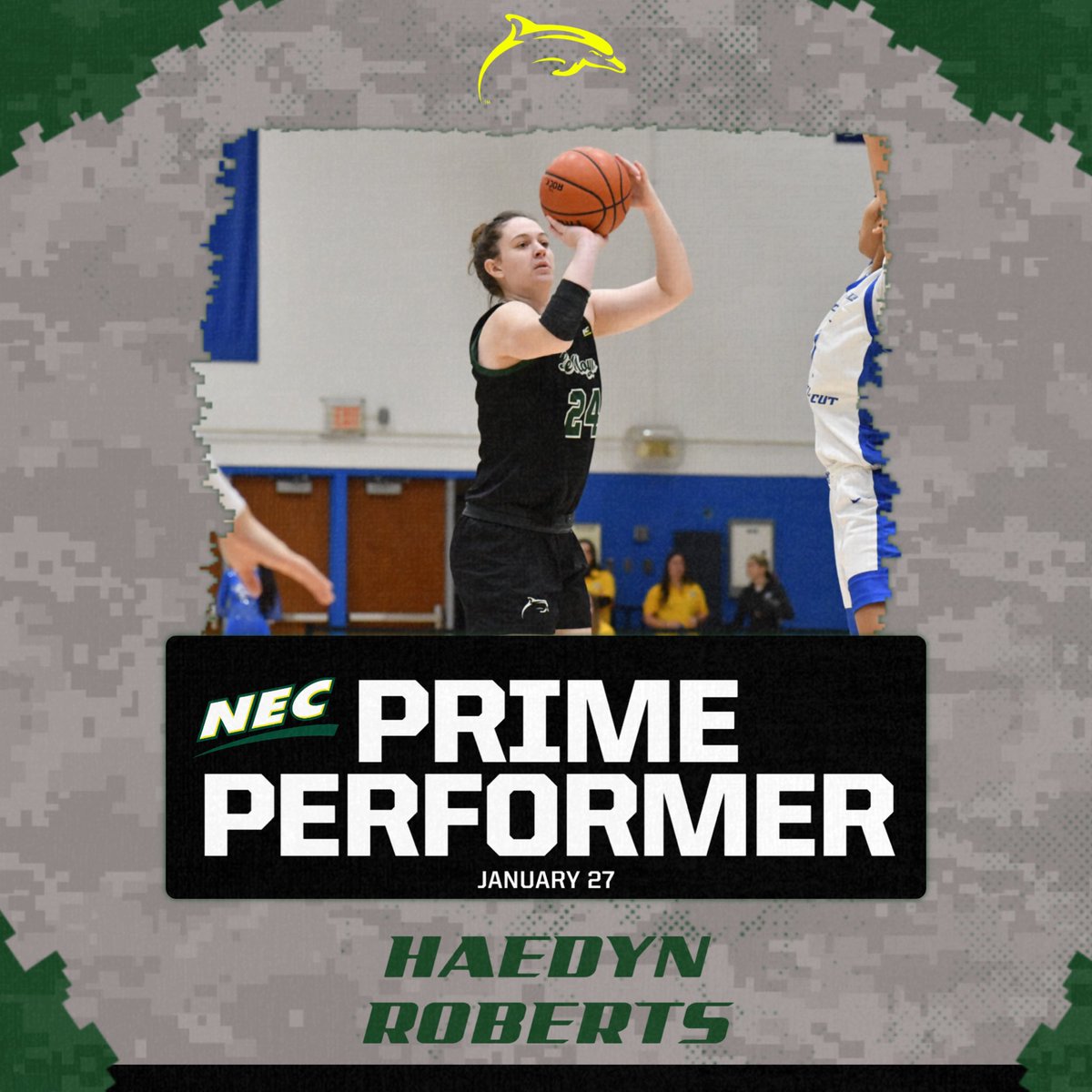 LeMoyneWBB's tweet photo. Five straight games in double figures for Haedyn, and now her fifth @NECsports Prime Performer nod of the season 💪

#PhinsUp 🐬 https://t.co/Ml6OOcxeUK