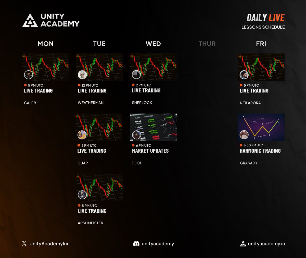 📈 @UnityAcademyInc PACKED live stream schedule for this week! Discover new  crypto setups, trade ideas, elite strategies and key market insights! 📅  Join our amazing community and level up your trading game today!
