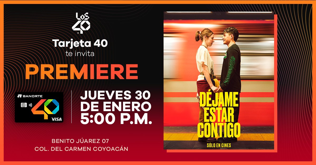 Deestrenomx's tweet image. Tarjeta 40 te invita a la Premiere de la película #DéjameEstarContigo. ¡Participa ahora!👇🏻

Muéstranos que ya sigues y escuchas a DE ESTRENO en tu plataforma de podcast favorita.

¡Mucho éxito!