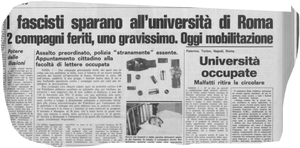 ANPIRomaPosti's tweet photo. Il #1febbraio 1977 alcuni fascisti del #FUAN,armati di spranghe e pistole e capeggiati da #AlessandroAlibrandi, noto squadrista romano, entrarono nella città universitaria.Due studenti, #PaoloMangone e #GuidoBellachioma, vennero colpiti da colpi di pistola e feriti gravemente. https://t.co/T4c71RTNCs
