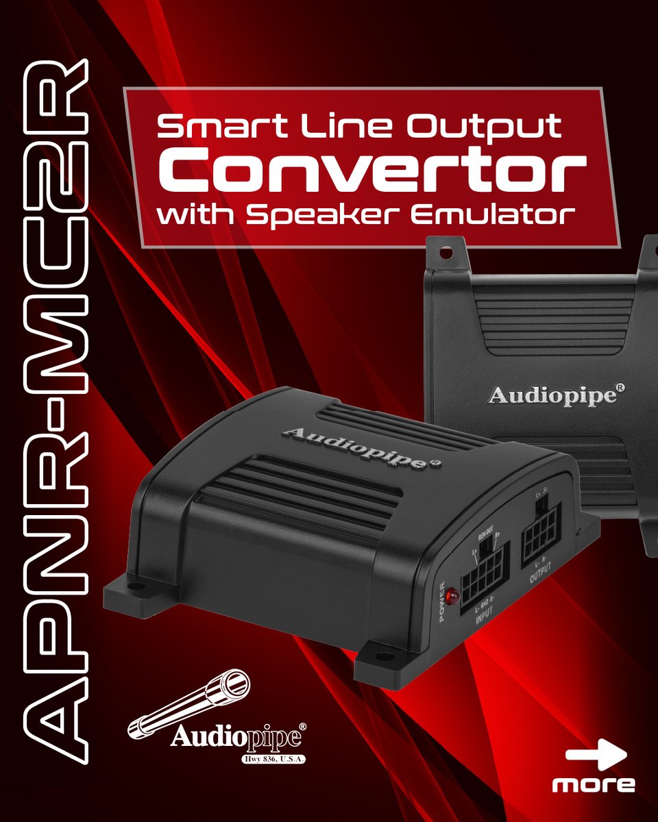 audiopipe's tweet image. 🎶 Optimize your car audio setup with the APNR-MC2R Smart Line Output Converter!
🔸 Speaker Emulator for precise sound quality
🔸 2 Channels with high-level speaker input
🔸 Handles input up to 55W and output up to 8V
🔸 Frequency Response: 10Hz - 30kHz
#Audiopipe #SmartConverter