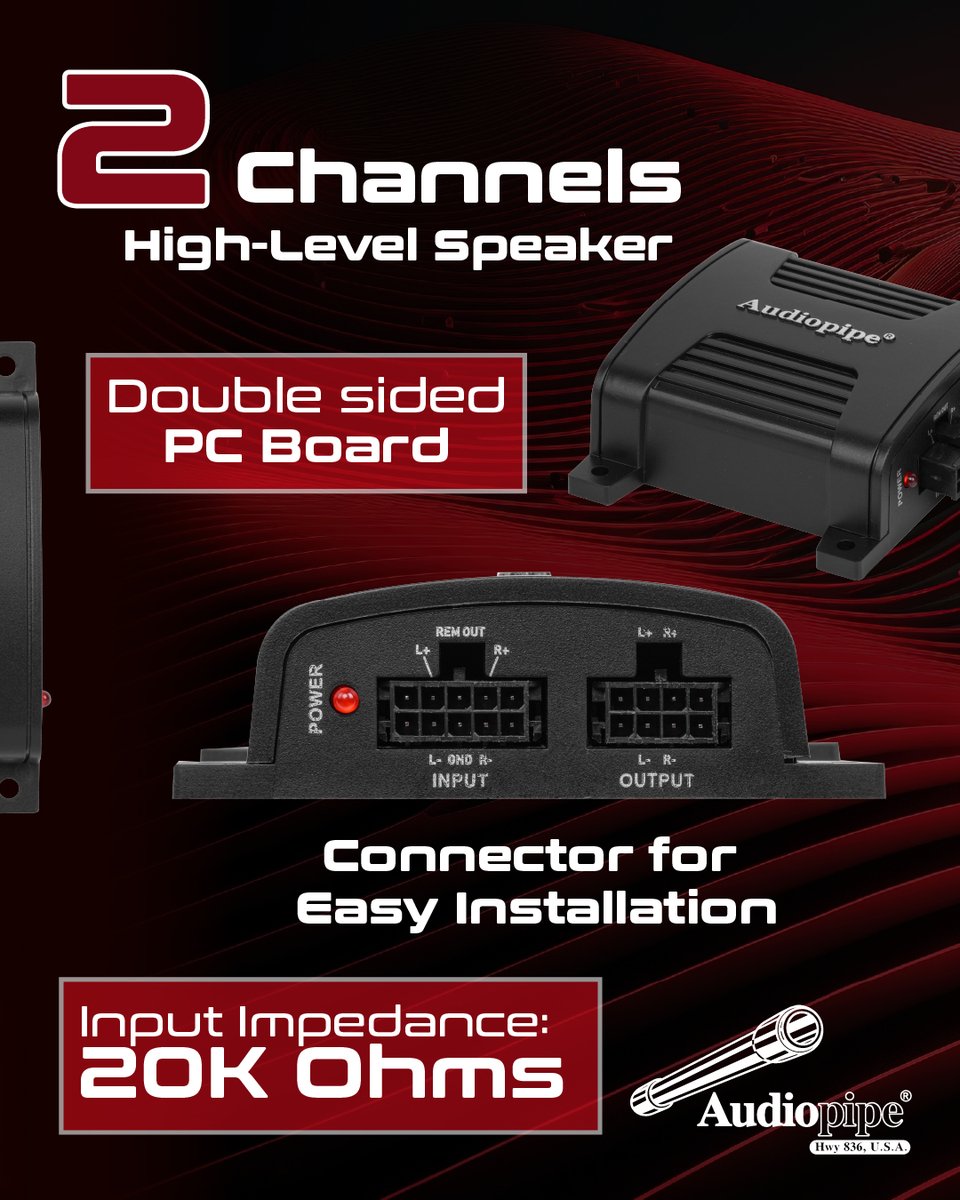 audiopipe's tweet image. 🎶 Optimize your car audio setup with the APNR-MC2R Smart Line Output Converter!
🔸 Speaker Emulator for precise sound quality
🔸 2 Channels with high-level speaker input
🔸 Handles input up to 55W and output up to 8V
🔸 Frequency Response: 10Hz - 30kHz
#Audiopipe #SmartConverter
