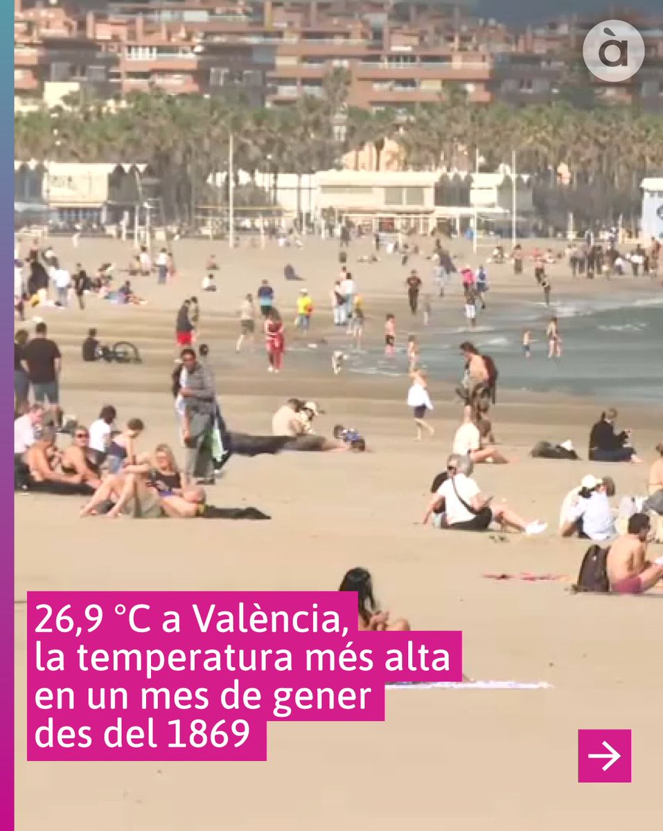 apuntnoticies's tweet photo. 🌡️ 26,9 °C a València, la temperatura més alta en un mes de gener des del 1869, quan es va iniciar la recollida de les dades meteorològiques 

Més informació ⬇️
https://t.co/gIDEWWsfxj https://t.co/SiwSRhQ7Lv