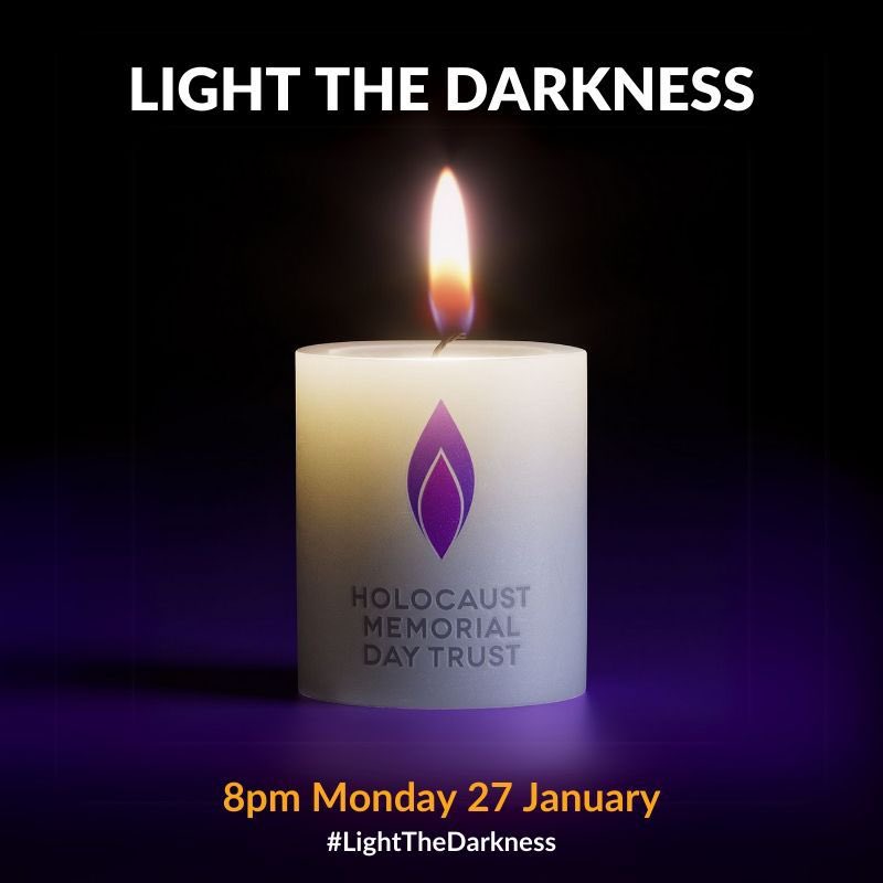 HolocaustUK's tweet photo. At 7pm, watch the @HMD_UK Holocaust Memorial Day UK National Ceremony on BBC One. After the ceremony, please light a candle to #LightTheDarkness and place it in your window. https://t.co/tbMbFTmrhc