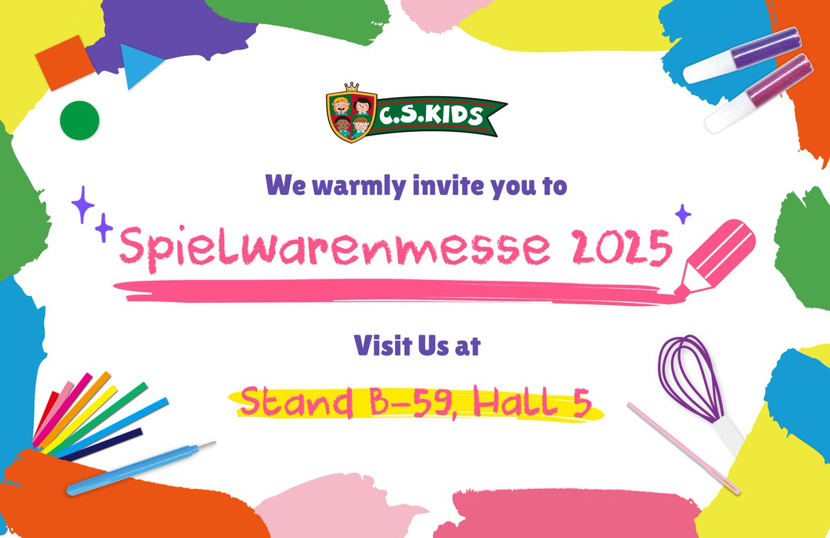 CSKidsLtd's tweet photo. 【Visit us in Hall 5 at Booth B-59!】
Hello Germany. 
Register for your free ticket to the The Spielwarenmesse.
📷 Date: 28th Jan 2025 to 1st Feb 2025
📷 Time: 9am - 6pm
📷 Location:
Exhibition Center Nuremberg
Messezentrum 1
90471 Nuremberg
Germany
#spielwarenmesse #toyfair #toy https://t.co/vqBtpZPYyy