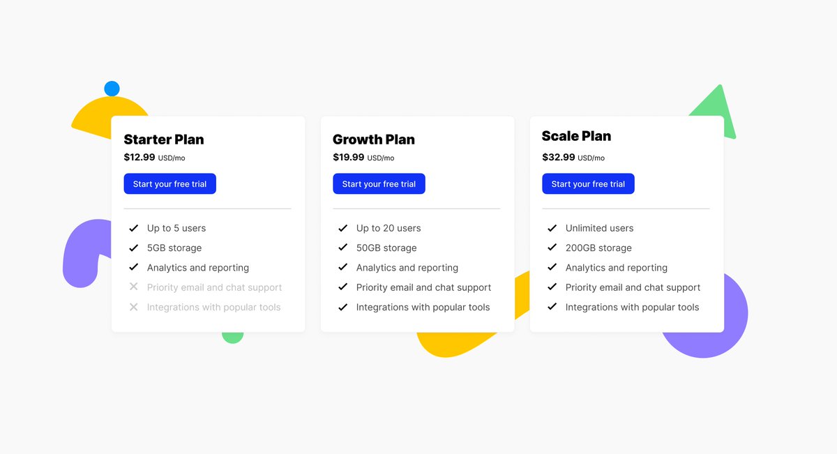 pricing table design 🔵🟡🟢
