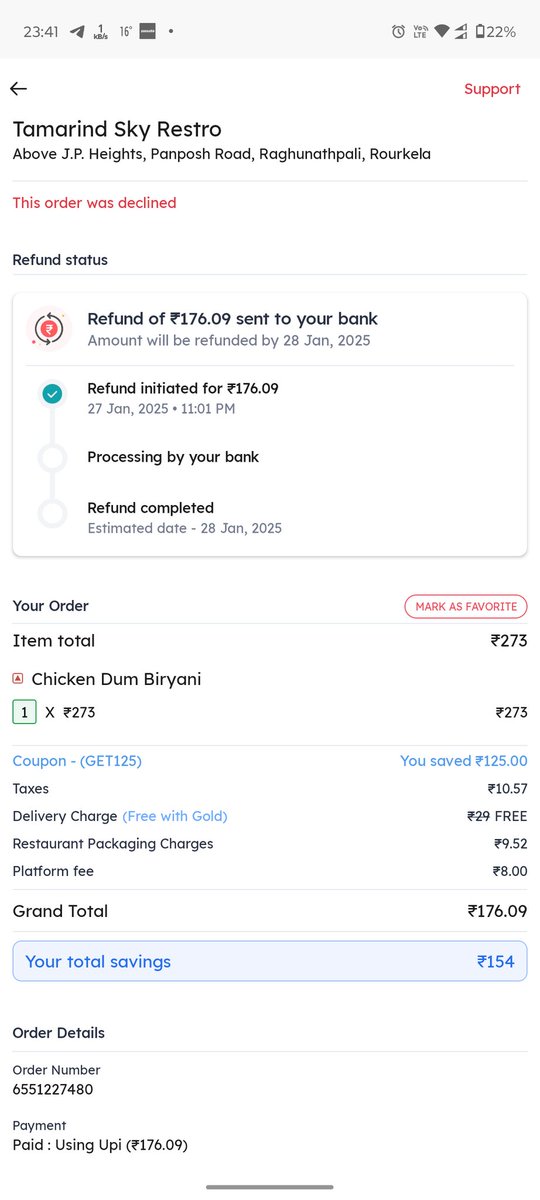 Tanmay_K_Samal's tweet photo. @deepigoyal @zomato Zomato is promoting feed India mission while keeping a Gold Membership customer hungry. Order is getting cancelled late night when all other restaurants are closed. You should stop this show off and should start a campaign for Hungry Customer mission. https://t.co/e9SxiBgVZ4