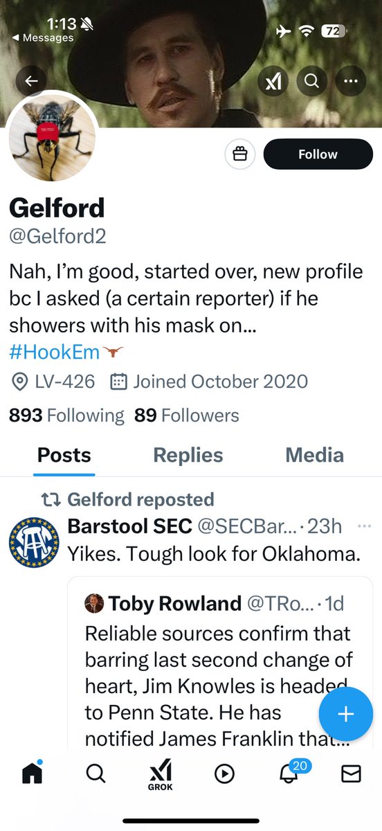 Kevin_Hutch's tweet photo. @Gelford2 @topsbycop @KREFsports @GotBoz44 That’s what I thought….he’s a Longhorn loser so consider the source…love to hear his stats. Oh yeah right, video games don’t count! Get a life, you should be @Delbert. https://t.co/qhj9cKR9sC