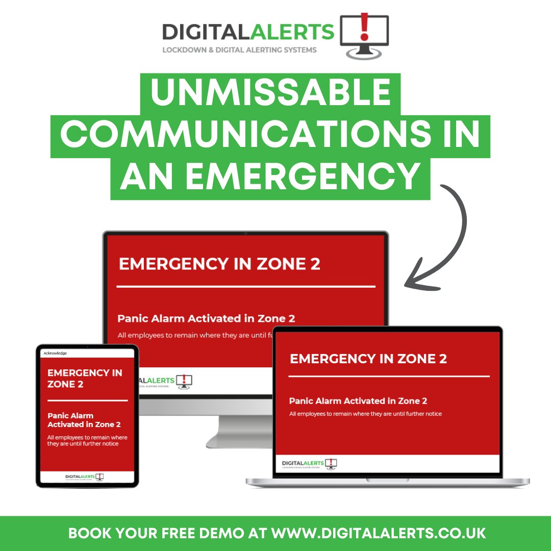 DigitalAlertsUK's tweet photo. Our Digital Alerts software includes a panic button feature which is designed to be used during emergencies to alert individuals about a dangerous situation. 🚨

It enables you to publish an urgent message directly from their mobile or PC, targeted to any employees at risk. https://t.co/uW0osPw5Pk