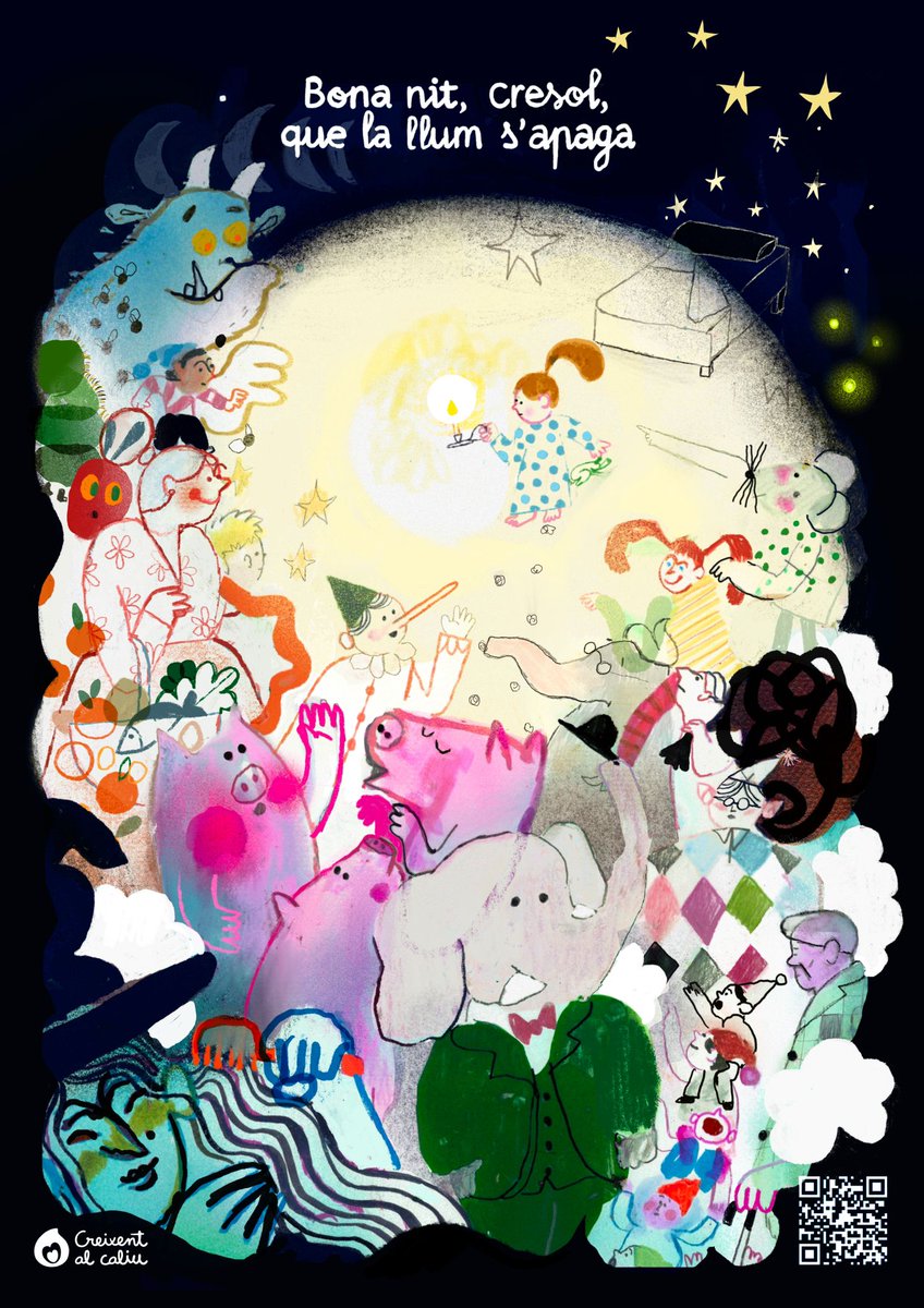 🌙 <a href="/envalenciaVLC/">València en valencià</a> acompanya els i les més menudes en el camí dels somnis.

✨ Amb la làmina de #CreixentAlCaliu "Bona nit, cresol!" 

🪄 Plena de personatges de contes infantils, a més d'un QR que enllaça a un ampli repertori de cançons de bressol .
 
ℹ️ s.mtrbio.com/ntrfblyzym