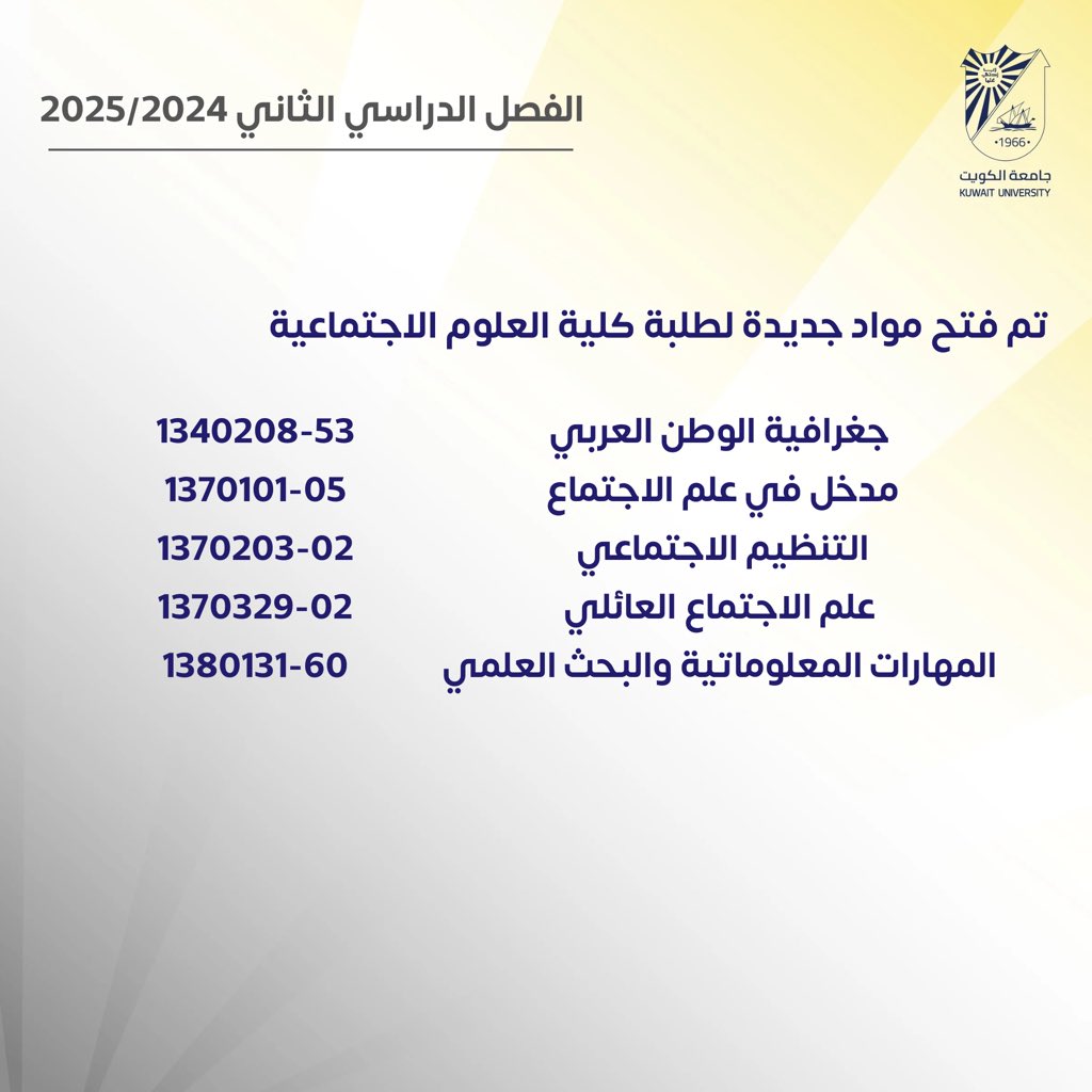 تم فتح مواد جديدة لطلبة كلية العلوم الاجتماعية