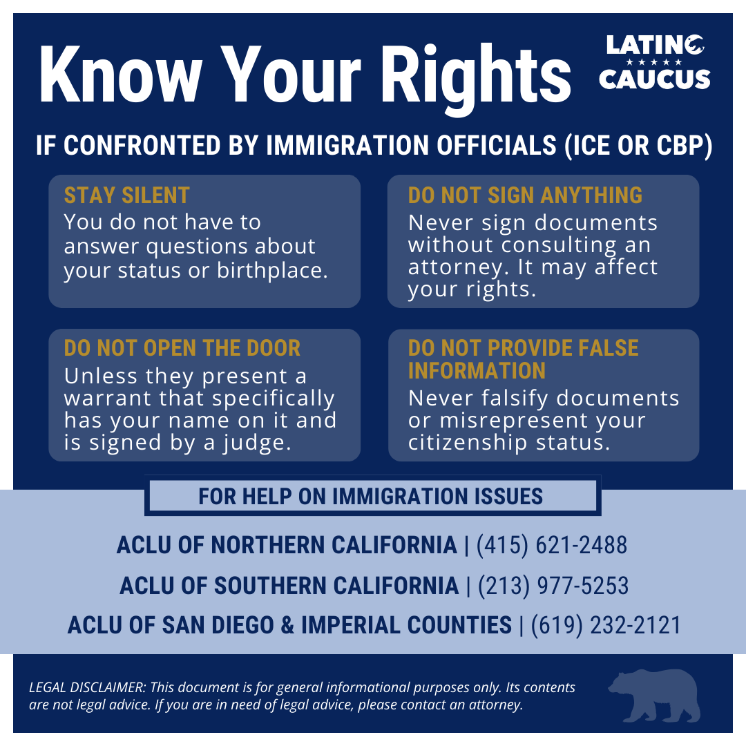 LatinoCaucus's tweet photo. ✨Your rights matter! Knowing them is our first step to empowerment. Read below to learn how to protect yourself &amp; your loved ones. 

Share widely—knowledge is power!✊ #KnowYourRights #ImmigrantRights #PowerNotPanic https://t.co/QDbFvCDmmn