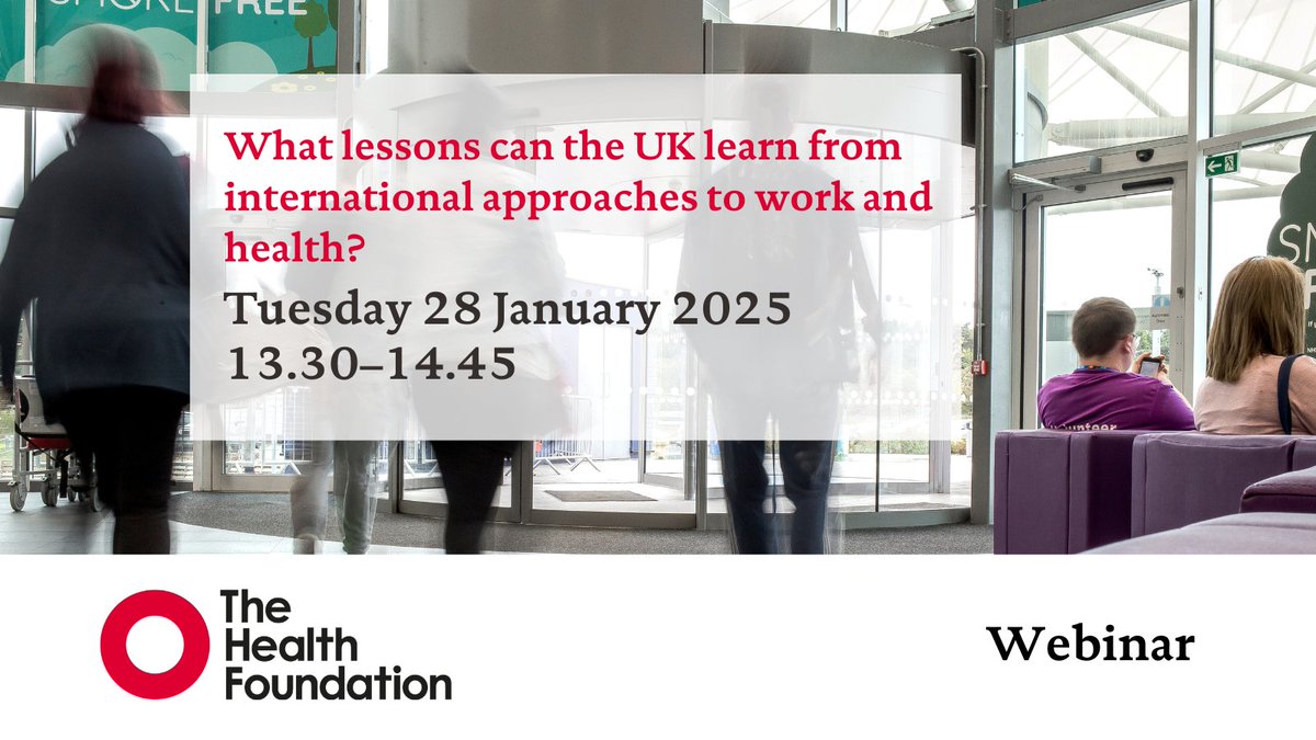 The Health Foundation (@healthfdn) on Twitter photo 📅 Join the Commission for #HealthierWorkingLives, which we support, and <a href="/EmploymtStudies/">Institute for Employment Studies</a> for this webinar tomorrow.
Leading labour market and workplace experts from the UK and beyond will explore practical ways to improve workforce health.
Sign up ⬇️
health.org.uk/events/webinar… 📅 Join the Commission for #HealthierWorkingLives, which we support, and <a href="/EmploymtStudies/">Institute for Employment Studies</a> for this webinar tomorrow.
Leading labour market and workplace experts from the UK and beyond will explore practical ways to improve workforce health.
Sign up ⬇️
health.org.uk/events/webinar…