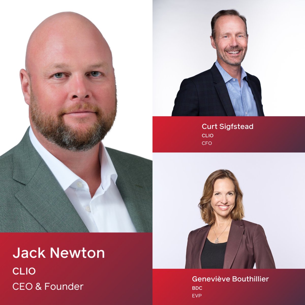 theC100's tweet image. 💡 Excited for #C100Summit when Jack Newton (CEO) & Curt Sigfstead (CFO) of @goclio join Genevieve Bouthillier (@bdc_ca ) to discuss:
✅ Hiring lessons & exec talent strategy
✅ Scaling operations & culture across markets
✅ Jack’s empowering leadership style
#ScalingSuccess