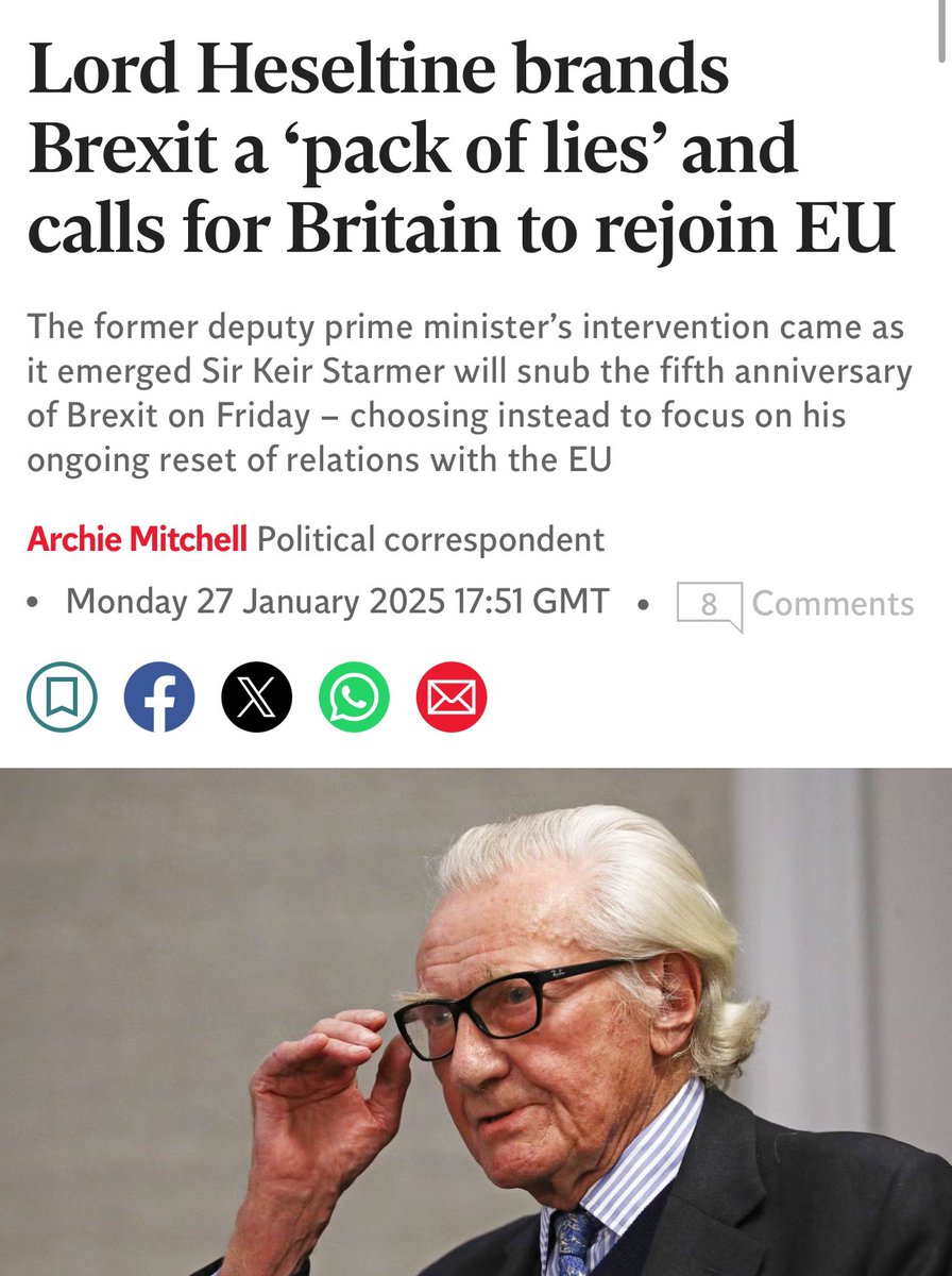 LizWebsterSBF's tweet image. Michael Heseltine says Brexiteers sold Britain a “pack of lies” and called for the UK to rejoin the EU.

He said the UK should be “at the heart of Europe” and that returning to the bloc would be “in the best interests of a generation of young British people”.

“The creation of…