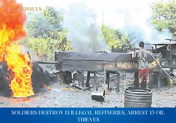 theissues101's tweet image. The 6 Division of @HQNigerianArmy has dismantled 13 illegal refining sites, recovered 300,000 litres of stolen products, and arrested 15 suspected oil thieves following operations across four Niger Delta satates from January 20 to 26, 2025.
#theissues