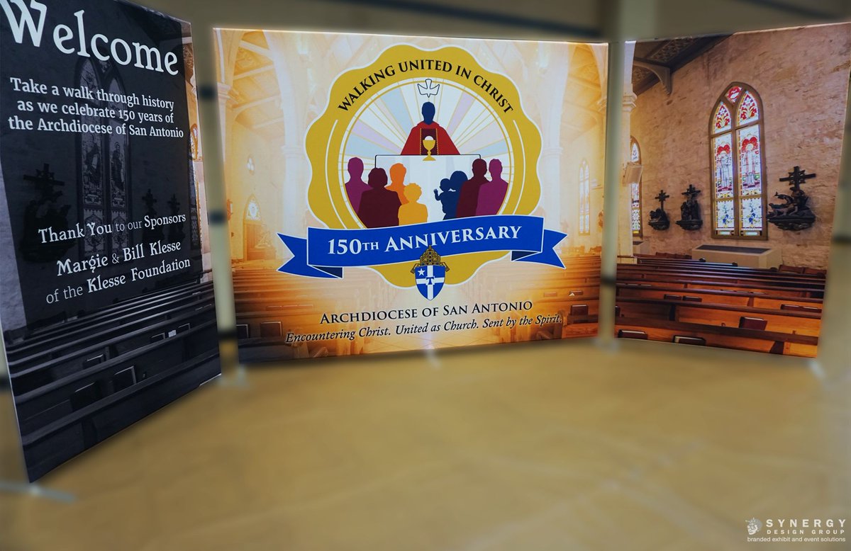 When the Archdiocese of San Antonio celebrated its 150th anniversary, we were honored to bring their vision to life. ☀️

We designed portable pillowcase graphics that reflected their identity, created custom display cases for relics and artifacts, and built interactive exhibits