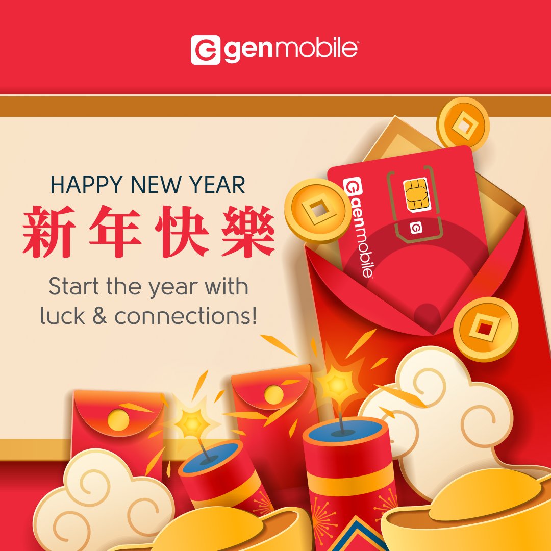 A red envelope full of good fortune and great connections! 🎊 Start the Lunar New Year with a Gen Mobile SIM card and celebrate with Unlimited Calling to 100+ destinations, including China. Stay connected with loved ones, no matter the distance. Wishing you a year of happiness!
