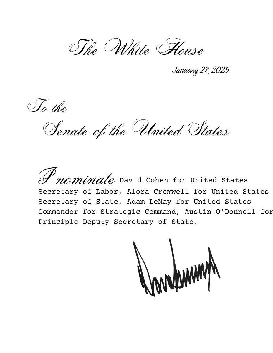 This morning, <a href="/BUSAPresident/">𝐃𝐨𝐧𝐚𝐥𝐝𝐉𝐨𝐡𝐧𝐓𝐫𝐮𝐦𝐩𝐁𝐔𝐒𝐀</a> issued the following nominations to the United States Senate.