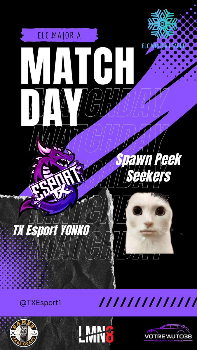 ⚔️ELC WINTER ÉDITION⚔️
 
Ce soir, ça MATCH !!
Top Départ : 21h30 
En BO1 ⚔️
Cast : ✖️
🆚 Spawn Peek Seekers

Ça continue, c'est ce soir !  ⚫🟣🔥
#TXEsport #tournament #R6S #ELC #MatchDay