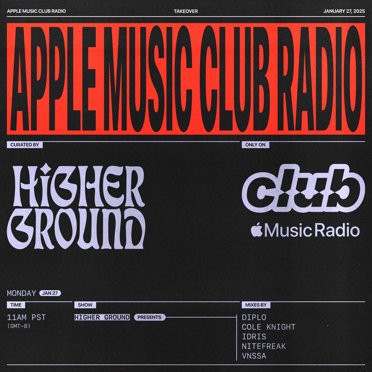 Higher Ground (@thehigherground) on Twitter photo Lock in with us today 🔒 Listen to our exclusive mixes on <a href="/AppleMusic/">Apple Music</a> Club Radio at 11 am featuring sounds from <a href="/diplo/">diplo</a> <a href="/coleknightmusic/">Cole Knight</a> #IdrisElba <a href="/nitefreakdj/">BHEKIE (🐕Ye📻)</a> <a href="/VNSSAmusic/">VNSSA</a> ⌛️ Lock in with us today 🔒 Listen to our exclusive mixes on <a href="/AppleMusic/">Apple Music</a> Club Radio at 11 am featuring sounds from <a href="/diplo/">diplo</a> <a href="/coleknightmusic/">Cole Knight</a> #IdrisElba <a href="/nitefreakdj/">BHEKIE (🐕Ye📻)</a> <a href="/VNSSAmusic/">VNSSA</a> ⌛️