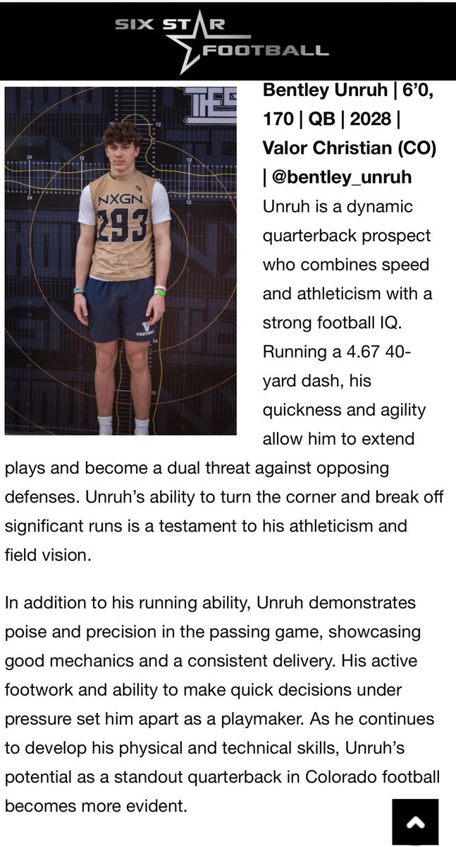Bentley Unruh (@bentley_unruh) on Twitter photo Thanks for putting this together <a href="/sixstarfootball/">Six Star Football | PLUS+</a>!
EVENT COVERAGE | Get to know the freshmen 2028 prospects who made noise at NXGN
<a href="/NxgnCamps/">NXGN Camps, Inc</a> <a href="/GoValorFootball/">Valor Christian Football</a> <a href="/CoachBobStitt/">Bob Stitt</a> <a href="/TyYoung_5/">Ty Young</a> @thekngdmsp <a href="/CoachMcGat/">Bret McGatlin</a> Thanks for putting this together <a href="/sixstarfootball/">Six Star Football | PLUS+</a>!
EVENT COVERAGE | Get to know the freshmen 2028 prospects who made noise at NXGN
<a href="/NxgnCamps/">NXGN Camps, Inc</a> <a href="/GoValorFootball/">Valor Christian Football</a> <a href="/CoachBobStitt/">Bob Stitt</a> <a href="/TyYoung_5/">Ty Young</a> @thekngdmsp <a href="/CoachMcGat/">Bret McGatlin</a>