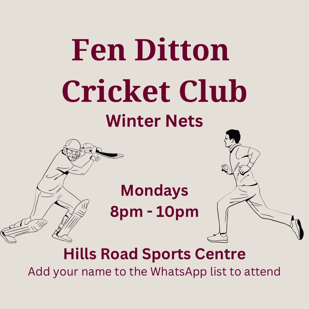 Pre-season winter nets are back! 
Wanting to try out cricket or returning from a break? Come and join us on Mondays at the Hills Road Sports Centre in Cambridge!