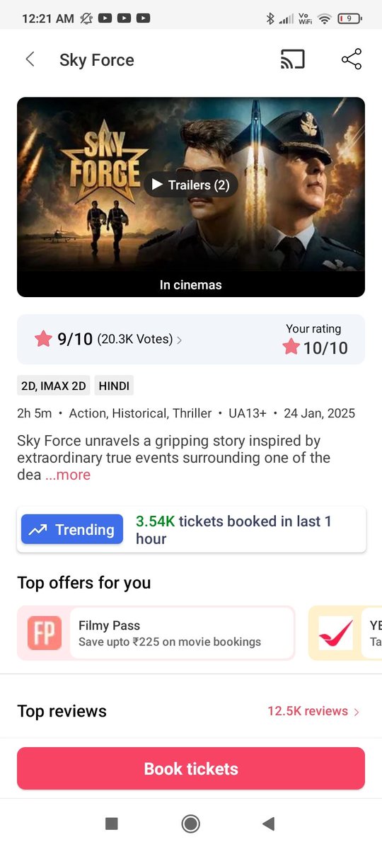 RitikRs2115844's tweet photo. At 12.20am still strong sale 3.5k 
Tuesday booking is far bigger than Monday 
#SkyForce #AkshayKumar𓃵 #SalmanKhan #ShahRukhKhan #HrithikRoshan #akshaykumar #skyforcetakeoff https://t.co/yQx8WT8Nqb