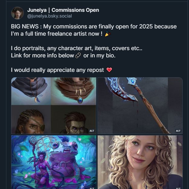 BIG NEWS : My commissions are finally open for 2025 because I'm a full time freelance artist now ! 🎉  

I do portraits, any character art, items, covers etc.. 
Link for more info below🔗 or in my bio.  

I would really appreciate any repost 💗