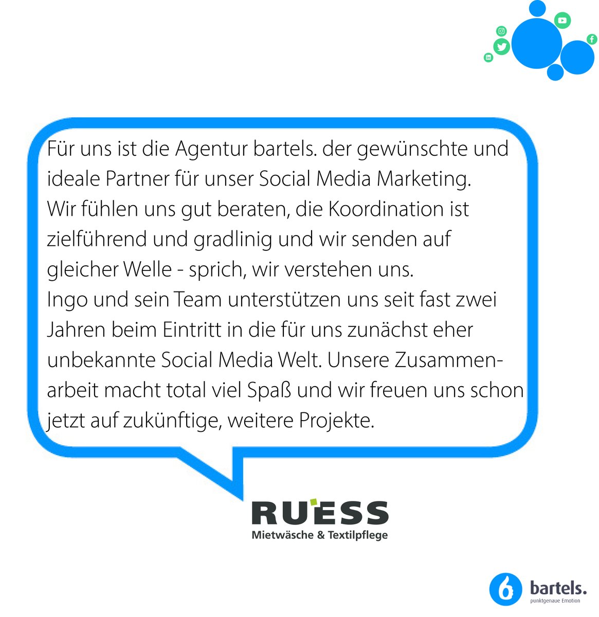 bartelspunkt's tweet photo. Was sagt eigentlich unsere Kundschaft über uns? 💬 Für die RUESS GmbH übernehmen wir die Facebook Kommunikation und Facebook Werbung. #bartelspunkt #kundenstimmen #socialmediaagentur #socialmediaexperte #socialmediamarketing #facebookmarketing #facebookwerbung https://t.co/uXLV7OnEXC