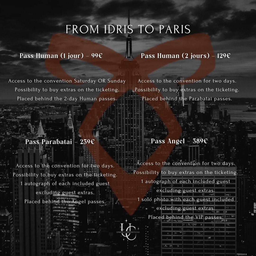 Union_Conv's tweet image. 🇫🇷Voici les différents pass et prix pour notre convention Shadow Hunters ! 
-----
🇺🇸Here are the different passes and prices for our Shadow Hunters convention!