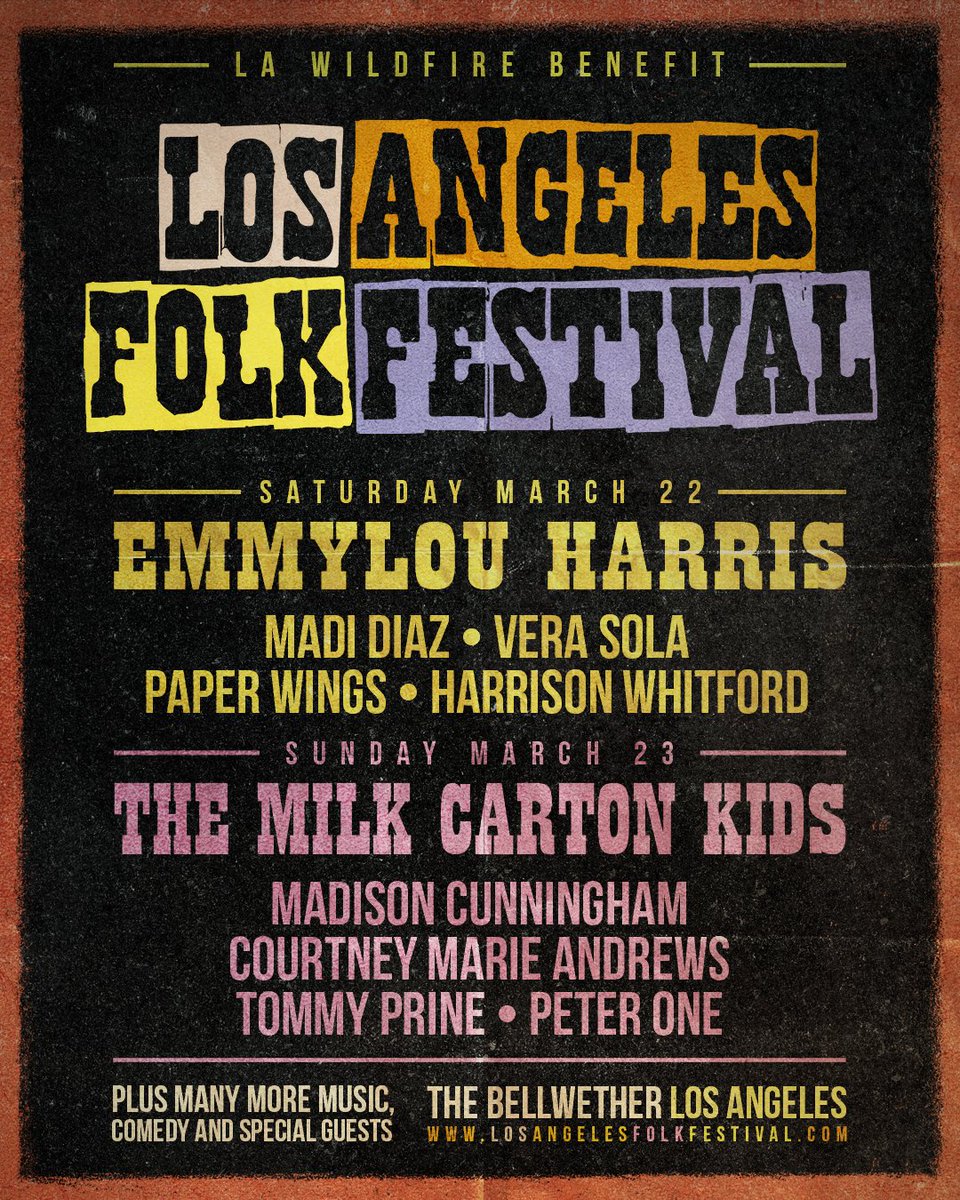 The Milk Carton Kids (@milkcartonkids) on Twitter photo Announcing new additions to LAFF '25 lineup including <a href="/courtneymamusic/">Courtney Marie Andrews</a> <a href="/TommyPrine/">Tommy Prine</a> & <a href="/madicunningham/">Madison Cunningham</a> ! We’ve added a lot of new seated options, so get your tickets now at losangelesfolkfestival.com Announcing new additions to LAFF '25 lineup including <a href="/courtneymamusic/">Courtney Marie Andrews</a> <a href="/TommyPrine/">Tommy Prine</a> & <a href="/madicunningham/">Madison Cunningham</a> ! We’ve added a lot of new seated options, so get your tickets now at losangelesfolkfestival.com