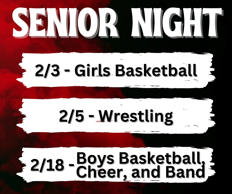Mark you calendar! Senior Night is quickly approaching for our winter sports. Come help us celebrate our seniors and their dedication to FCHS athletics and activities.