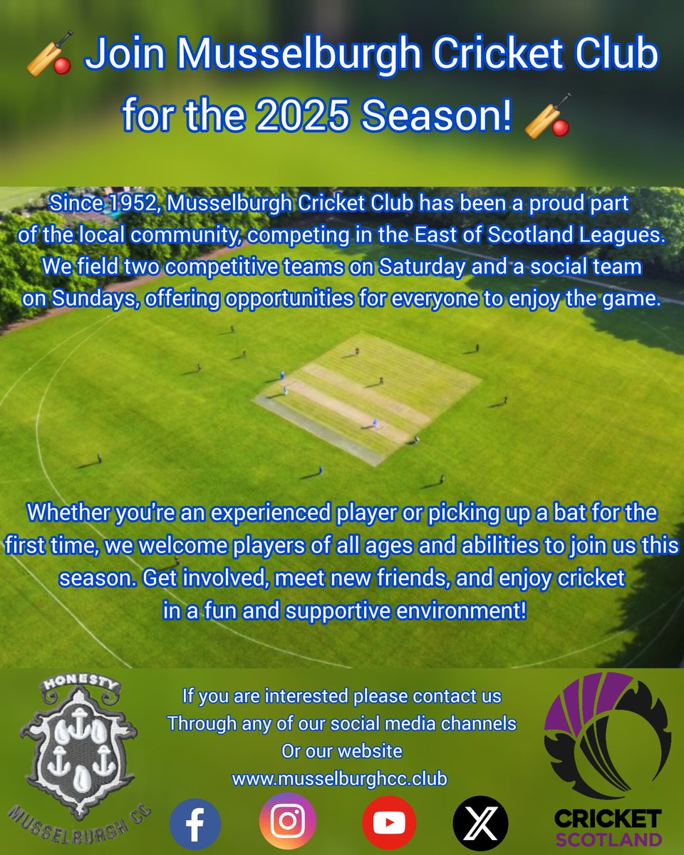 Ever fancied playing cricket or want to get back into it? 
We are a very social and community-based club looking for new members of all ages and abilities.
#musselburghsport #musselburghgrammer #herecomessummer