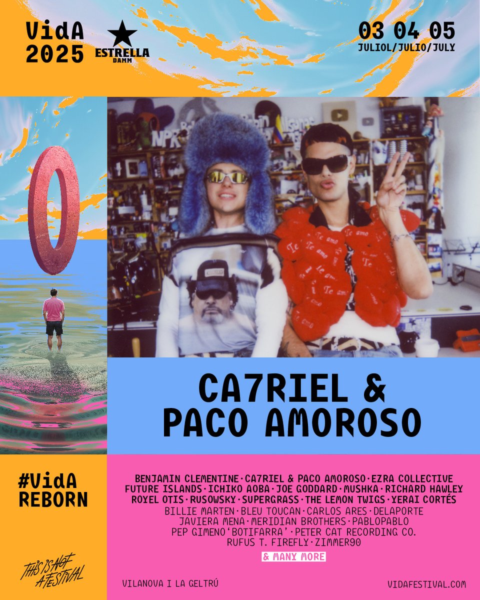 💥CA7RIEL &amp; PACO AMOROSO se sumen al line-up del Vida 2025!💥

🔊 Richard Hawley, Benjamin Clementine, Ezra Collective, Future Islands, Royel Otis, Rusowsky, The Lemon Twigs &amp; many more🔥

🎟️ Entrades de dia i últims 1000 abonaments disponibles a vidafestival.com