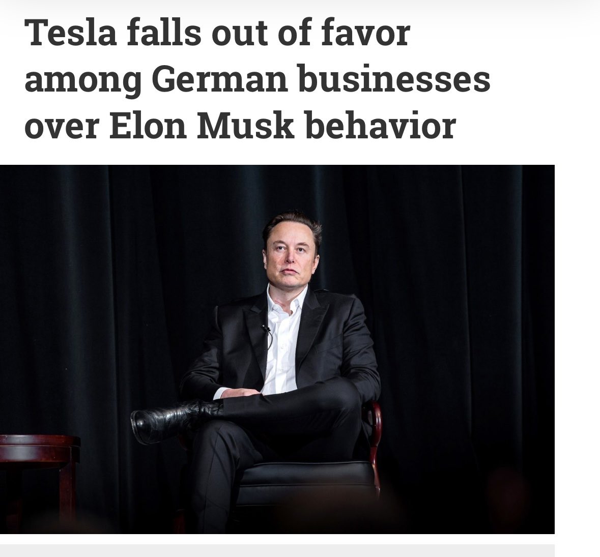 “Tesla falls out of favor among German businesses over Elon Musk behavior *** Several German businesses such as energy supplier Badenova, house construction company Viebrock, and drugstore chain Rossmann have expressed their intention to steer clear of new Tesla vehicles over