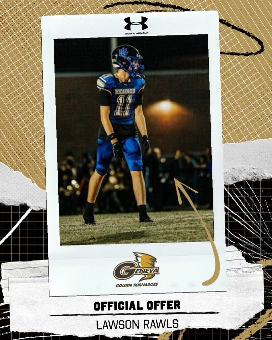 Lawson Rawls (@lawsonrawls11) on Twitter photo After a great conversation with <a href="/Colby_Brock/">Colby Brock</a> I am blessed to receive an offer to play football at Geneva College!
<a href="/LymanFootball24/">Lyman Greyhound Football</a> <a href="/Geneva_Football/">Geneva College Football</a> @JonesJermel <a href="/Recruit_Lyman/">Lyman Football Recruiting #RecruitLyman</a> <a href="/Coach_Cohen1/">Coach Cohen</a> <a href="/PrepRedzoneFL/">Prep Redzone Florida</a> <a href="/DanLaForestFB/">Dan LaForest π</a> <a href="/larryblustein/">Blustein Recruiting</a> After a great conversation with <a href="/Colby_Brock/">Colby Brock</a> I am blessed to receive an offer to play football at Geneva College!
<a href="/LymanFootball24/">Lyman Greyhound Football</a> <a href="/Geneva_Football/">Geneva College Football</a> @JonesJermel <a href="/Recruit_Lyman/">Lyman Football Recruiting #RecruitLyman</a> <a href="/Coach_Cohen1/">Coach Cohen</a> <a href="/PrepRedzoneFL/">Prep Redzone Florida</a> <a href="/DanLaForestFB/">Dan LaForest π</a> <a href="/larryblustein/">Blustein Recruiting</a>